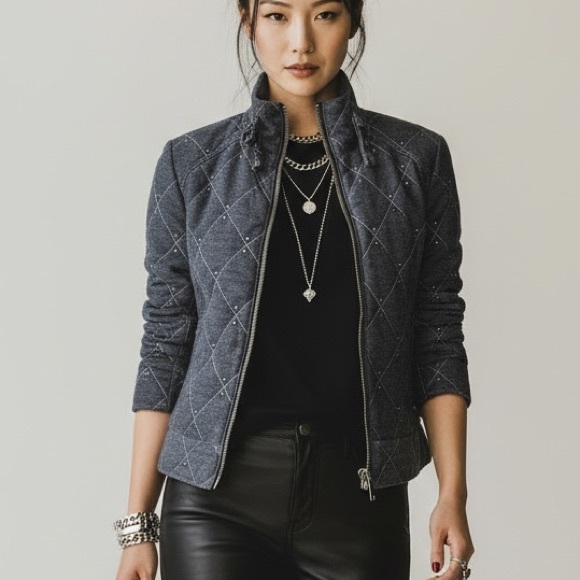 Free People Jackets & Blazers - Free People Studded Moto Jacket | Dark Gray | Size XS
